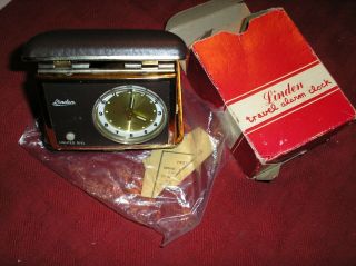Vintage Linden Travel Alarm Clock W/ Box 1527 Brown