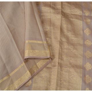 Sanskriti Vintage Cream Saree Pure Silk Zari Woven Craft Fabric Premium 5yd Sari