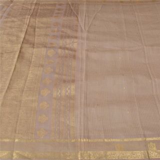 Sanskriti Vintage Cream Saree Pure Silk Zari Woven Craft Fabric Premium 5Yd Sari 2