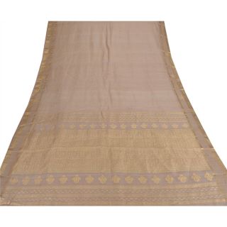 Sanskriti Vintage Cream Saree Pure Silk Zari Woven Craft Fabric Premium 5Yd Sari 4