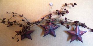 17 " Country Primitive Pip Berry Floral Rustic Twig Garland Swag Metal Star Sign