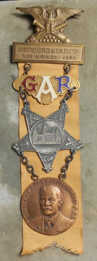 Grand Army Of The Republic Representative Badge,  Des Moines,  1931 Ia Gar