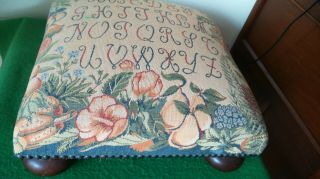 Vintage Style Square Footstool Rest With Tapestry Fabric Cover
