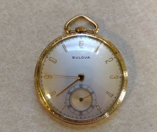 Vintage Bulova Open Face Pocket Watch 17 Jewels 10k Gold Filled