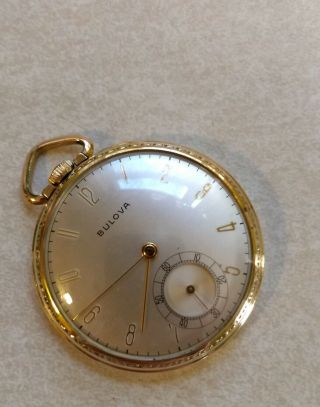 Vintage Bulova Open Face Pocket Watch 17 Jewels 10k Gold Filled 2