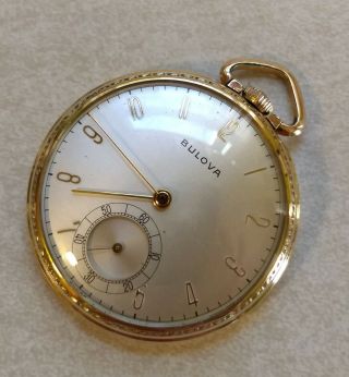 Vintage Bulova Open Face Pocket Watch 17 Jewels 10k Gold Filled 4