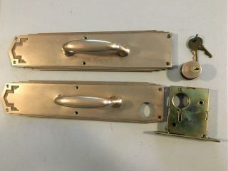 Vtg Yale Brass Door Handle Hardware Pull Plate 15x 3 1/2 &lock,  Key