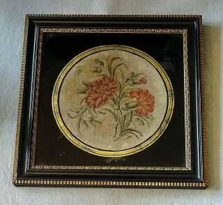 19th Century Victorian Flowers Needlepoint Tapestry Picture With Frame