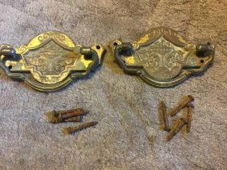 Victorian Brass Chest Of Drawers Handles.  X 2 With Fixing Screws