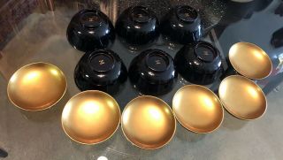Japanese Lacquer Bowl Vtg 12 pc Set Black And Gold Miso Soup Rice 3
