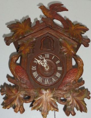 Vintage The Lux Clock Cuckoo Wooden Wall Clock 12 " Tall No Weights See Label