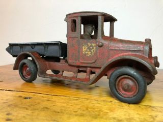 Vintage Arcade Red Baby Cast Iron Dump Truck - International Harvester