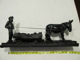 Antique Hand Carved Coal Statue Of Miner And Mule