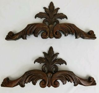 2 Vintage Carved Wood Pediment Scroll Work Hanging Wooden Wall Decor