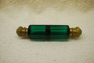 Perfect Victorian Emerald Green Cut Glass Double Ended Perfume Bottle 1880 