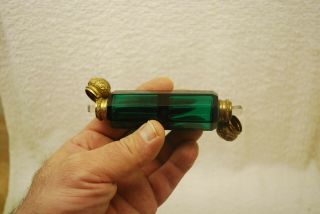 PERFECT VICTORIAN EMERALD GREEN CUT GLASS DOUBLE ENDED PERFUME BOTTLE 1880 ' S 5