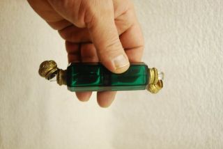 PERFECT VICTORIAN EMERALD GREEN CUT GLASS DOUBLE ENDED PERFUME BOTTLE 1880 ' S 6