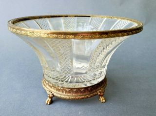 Antique French Cut Crystal Glass Ormolu Mounted Rim & Paw Feet