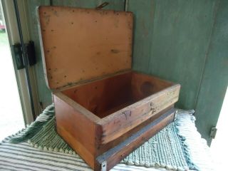 Antique Primitive Wooden Box With Hinged Lid Acme Staple Co Wooden Box