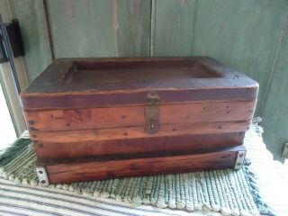 Antique Primitive Wooden Box with Hinged Lid Acme Staple Co Wooden Box 2