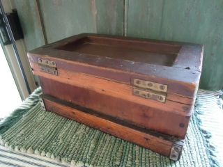Antique Primitive Wooden Box with Hinged Lid Acme Staple Co Wooden Box 4