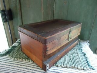 Antique Primitive Wooden Box with Hinged Lid Acme Staple Co Wooden Box 5