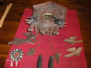 Rare Dismantled Cuckoo Clock,  Moving Birds,  Wohrle Mvmt,  Or Restore,  Look