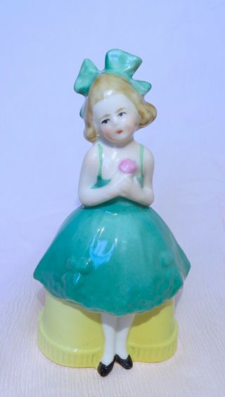 Antique German Lady/girl Powder/trinket Box/pot/jar Germany Dresser/half Doll