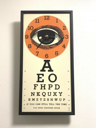 Vintage Mcm Pop Art Wall Clock “time For Another Drink” Optometrists Eye Chart