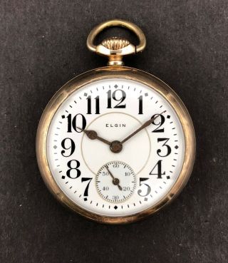 1915 Elgin 16s 21j Father Time Antique Double Sunk Pocket Watch 388/15 18496122
