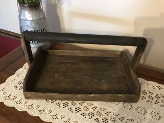 Antique Primitive Wooden Wood Tool Tray Box Carrier W/handle Americana Decor