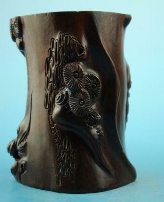 Chinese Old Hand - Carved Ebony Relief Pen Tank F02