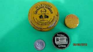 3 Vintage Medicine Tins,  Dr.  Chase 