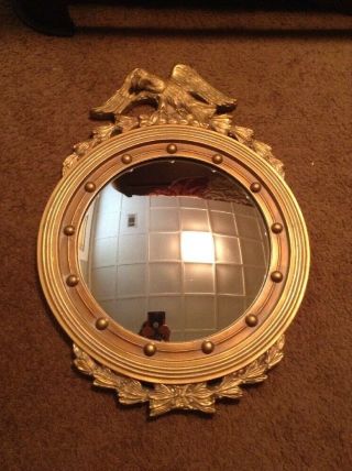 XLNT Vintage 1940 ' s Gold Gilt MMA Federal Style Convex Bull ' s Eye Eagle Mirror 2