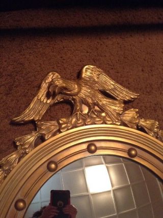 XLNT Vintage 1940 ' s Gold Gilt MMA Federal Style Convex Bull ' s Eye Eagle Mirror 5