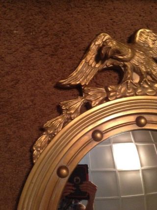 XLNT Vintage 1940 ' s Gold Gilt MMA Federal Style Convex Bull ' s Eye Eagle Mirror 6