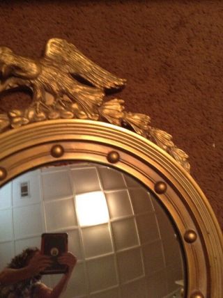 XLNT Vintage 1940 ' s Gold Gilt MMA Federal Style Convex Bull ' s Eye Eagle Mirror 7