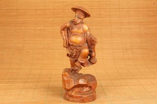 Big Chinese Old Boxwood Hand Carved Buddha Statue Figure