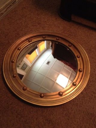 Carved Wood Convex Porthole Mirror Gilt Federal Victorian Bulls Eye Vintage 23 "