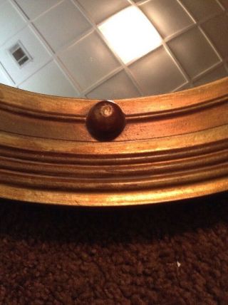 Carved wood convex porthole mirror gilt Federal Victorian bulls eye Vintage 23 