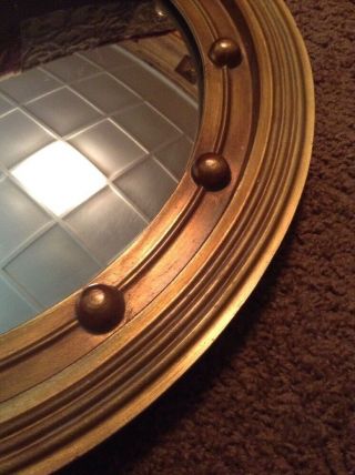 Carved wood convex porthole mirror gilt Federal Victorian bulls eye Vintage 23 