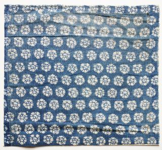 Antique Chintz (printed Cotton) Textile Fragment - Flower Pattern,  Blue Ground