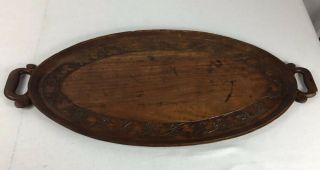 19th Century Antique Victorian Wooden Carved Ornate Servants Butler Serving Tray