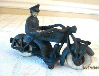 Vintage Champion Motorcycle Police Cop Cast Iron Toy - 7 " - Org - Harley Flathead