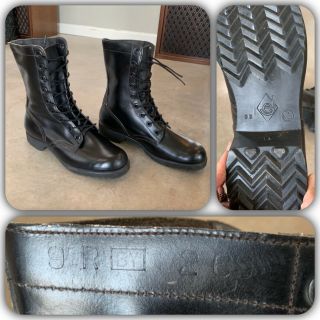 Minty 1969 Ro Search Black Leather Combat Boots 9 Insoles Punk Motorcycle 60s
