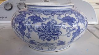 Antique Chinese Blue White Porcelain 11 " Planter Bowl - Vase - Cachepot - Pot