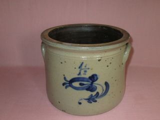 Antique 19th C Stoneware Flower Decorated Pennsylvania 1.  5 Gallon Crock 7 3/4 "