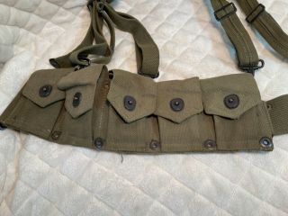 1945 WWII M1 Garand Ammo Cartridge Combat Belt 10 Pocket With 1944 Suspenders 5