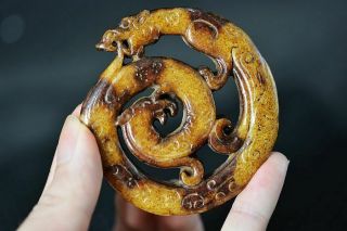Exquisite Chinese Old Jade Carved Dragon/phoenix Lucky Pendant