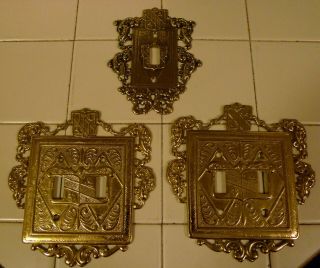 3x Virginia Metalcrafters Brass Switch Plate Covers - One 24 - 17 & Two 24 - 18
